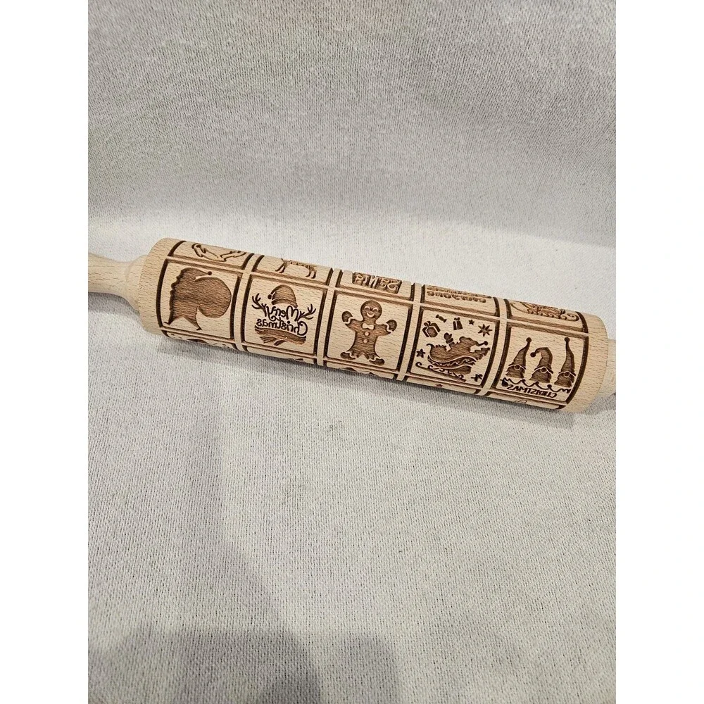 Pastry Mode Christmas Cookie Rolling Pin Biscuits Wooden Santa Cookie